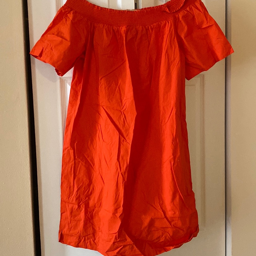 Orange traditional styled dress, side shoulder puffy sleeves